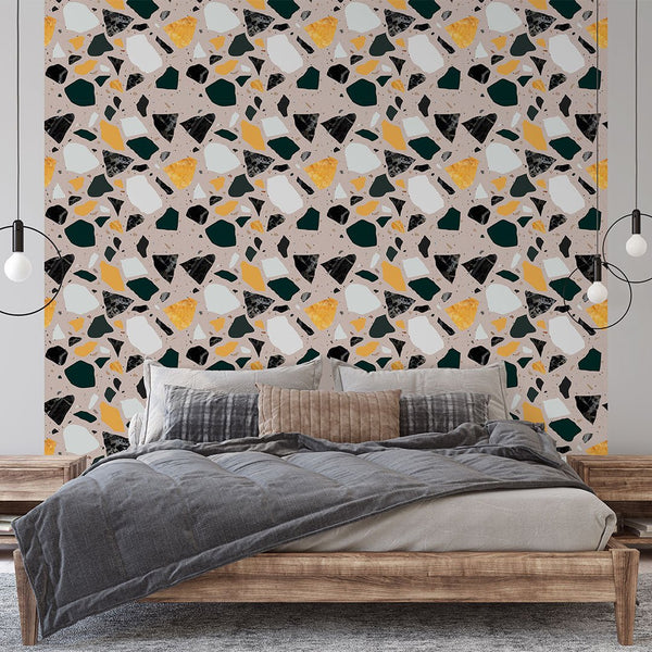 Orange & Black Terrazzo Wallpaper CC268 - CostaCover - Peel and stick Removable Wallpaper - 3d wall murals - 70's style - Abstract