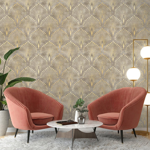 Beige Brown Art Deco Wallpaper CC282 - CostaCover - Peel and stick Removable Wallpaper - 