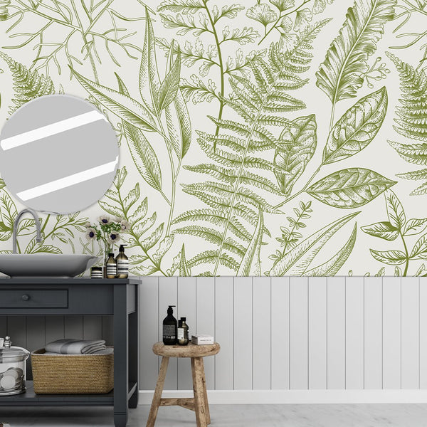 Light Green Fern Wall Mural CCM082 - CostaCover - Peel and stick Removable Wallpaper - accent wallpaper - adhesive wallpaper - bathroom wallpaper
