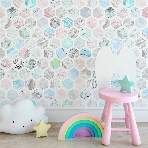 Colorful Honeycomb Wallpaper CC082 - CostaCover - Peel and stick Removable Wallpaper - abstract wallpaper - accent wallpaper - adhesive wallpaper