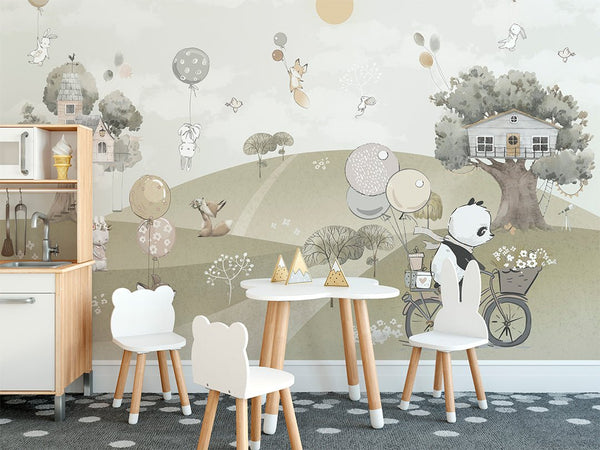 Air Balloons & Animals Wall Mural CCM089 - CostaCover - Peel and stick Removable Wallpaper - 3d wall murals - accent wallpaper - adhesive wallpaper