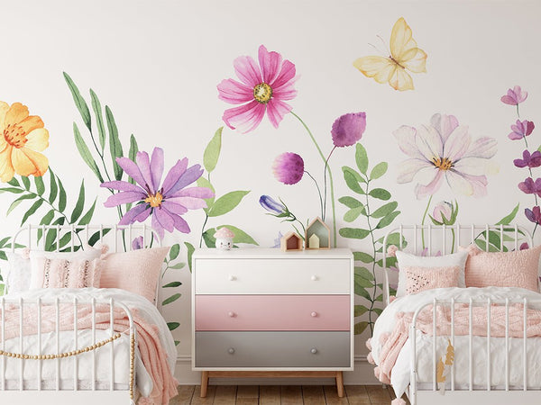 Colorful Wildflowers Wall Mural CCM086 - CostaCover - Peel and stick Removable Wallpaper - accent wallpaper - adhesive wallpaper - baby wall decor
