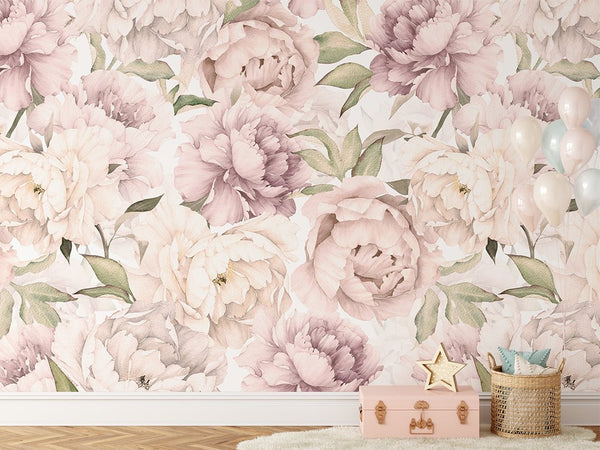 Light Pink Peony Wall Mural CCM108 - CostaCover - Peel and stick Removable Wallpaper - accent wallpaper - adhesive wallpaper - bathroom wallpaper
