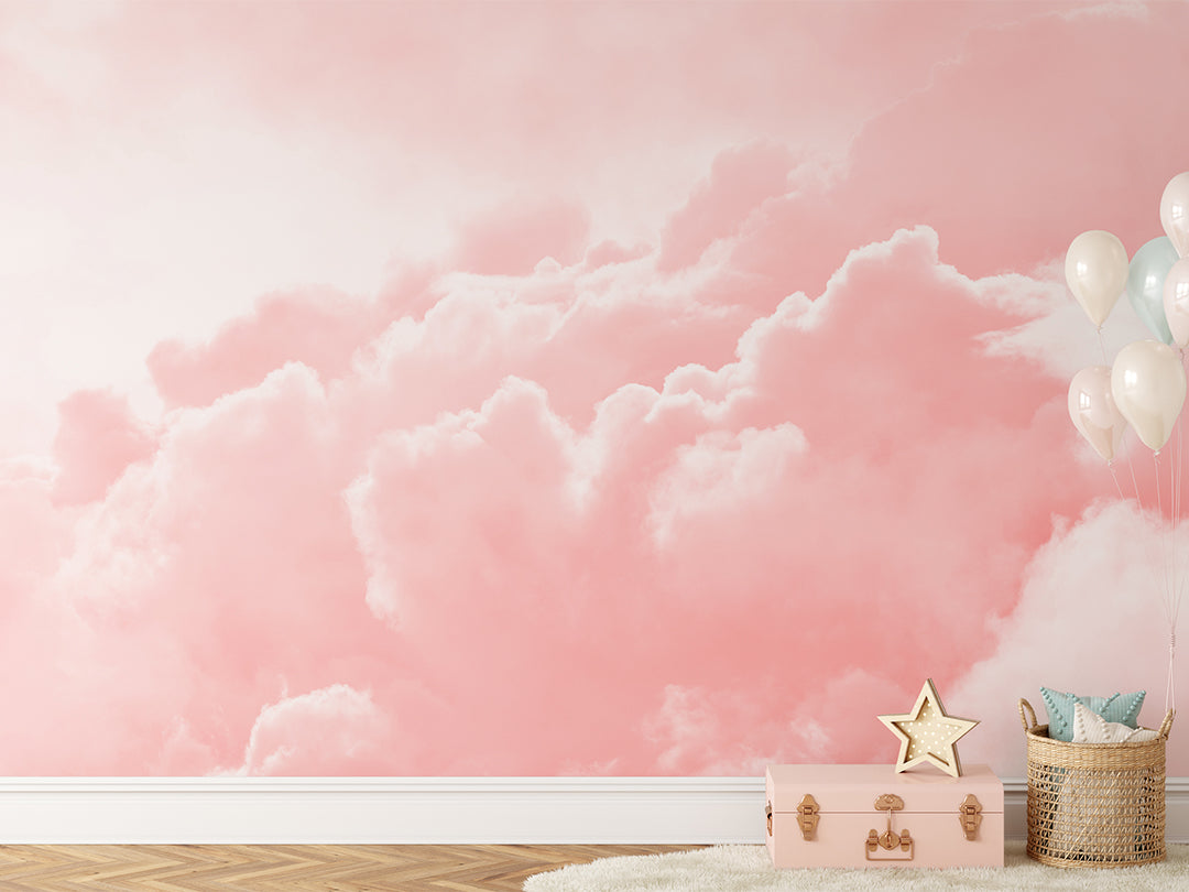 Self Adhesive Pastel Pink Sky Clouds Bedroom Wall Mural CCM021