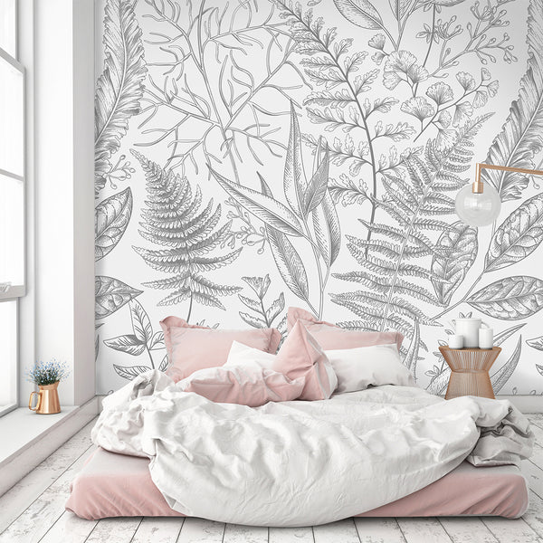 Gray Fern Wall Mural CCM083 - CostaCover - Peel and stick Removable Wallpaper - accent wallpaper - adhesive wallpaper - bathroom wallpaper