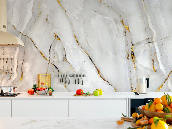 White & Gold Marble Texture Wall Mural CCM030 - CostaCover - Peel and stick Removable Wallpaper - abstract wallpaper - accent wallpaper - adhesive wallpaper