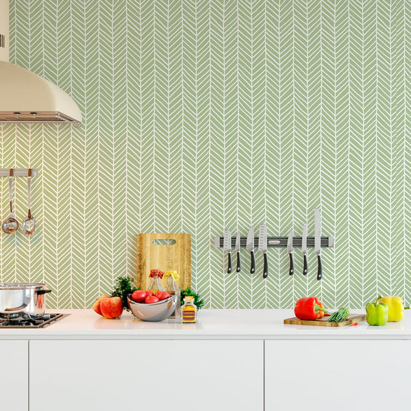 Green Chevron Herringbone Wallpaper CC032 - CostaCover - Peel and stick Removable Wallpaper - Abstract - adhesive wallpaper - Backsplash panels