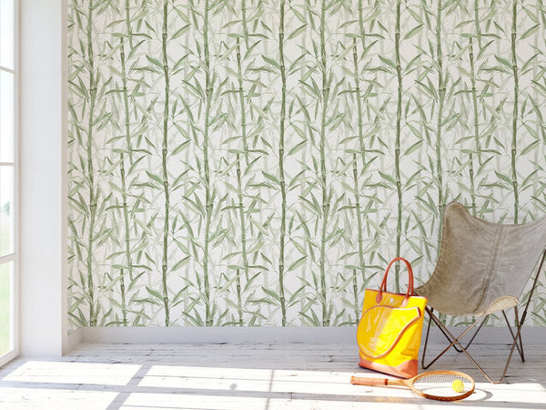 Watercolor Green Bamboo Wallpaper CC025 - CostaCover - Peel and stick Removable Wallpaper - adhesive wallpaper - bathroom wallpaper - bedroom interior