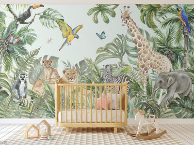 Self Adhesive Safari Jungle Exotic Animals Kids Room Wall Mural CCM016