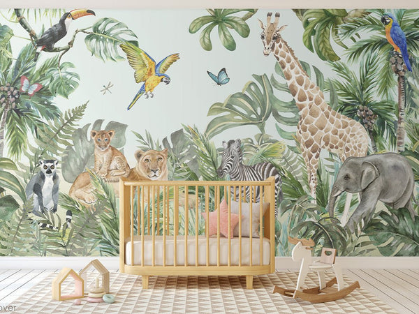 Safari Jungle Animals Wall Mural CCM016 - CostaCover - Peel and stick Removable Wallpaper - accent wallpaper - adhesive wallpaper - animal print