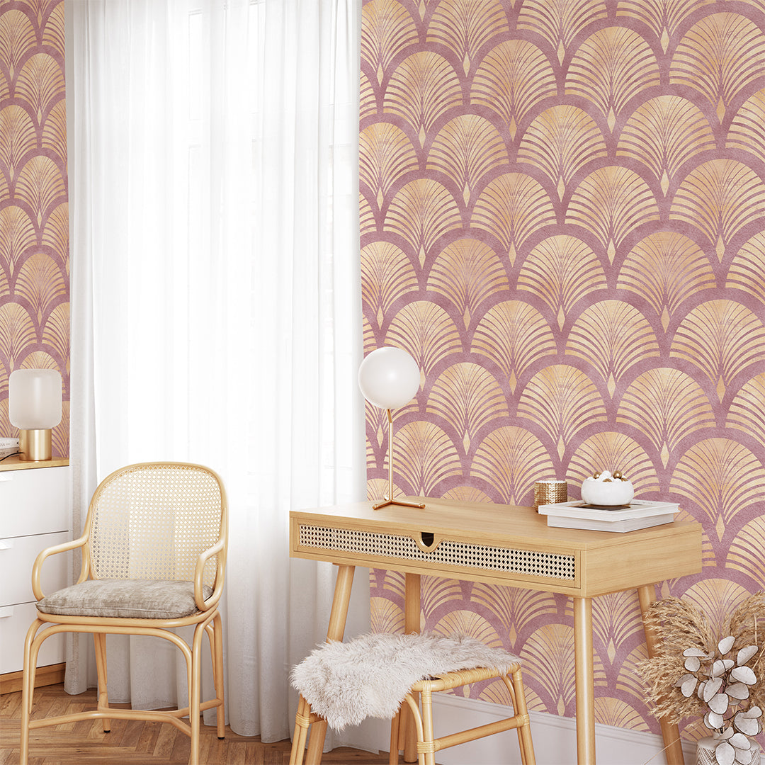 Pink Art Deco Scallops Wallpaper CC181