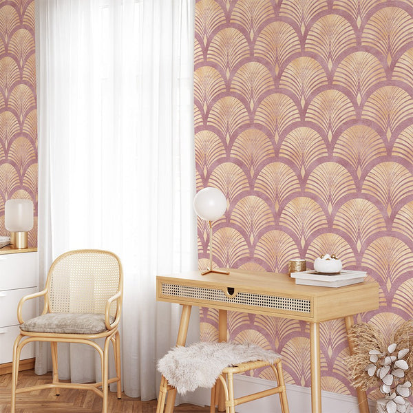 Pink Art Deco Scallops Wallpaper CC181 - CostaCover - Peel and stick Removable Wallpaper - 