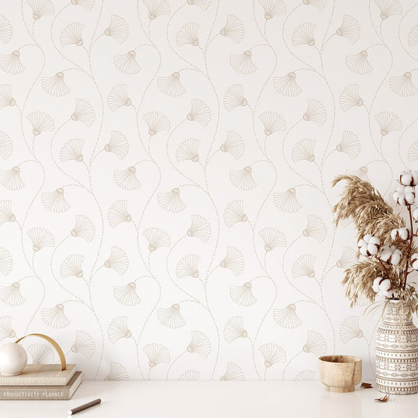 Art Deco Beige Blooms Wallpaper CC210 - CostaCover - Peel and stick Removable Wallpaper - adhesive wallpaper - art deco - art deco bathroom