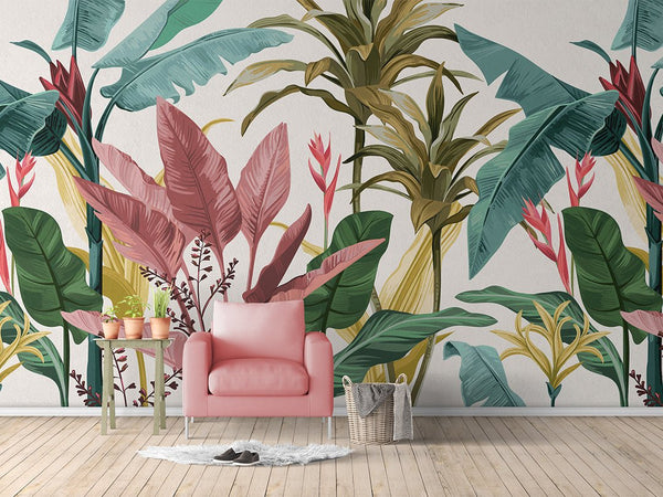 Tropical Banana Leaf Wall Mural CCM076 - CostaCover - Peel and stick Removable Wallpaper - adhesive wallpaper - Banana leaves wallpaper - best removable wallpaper