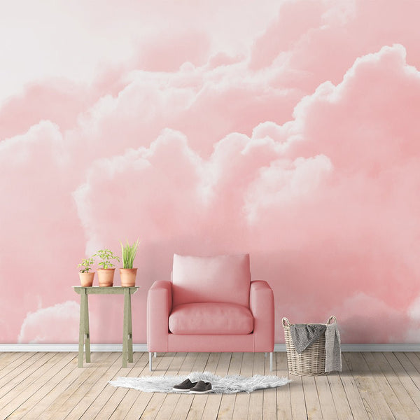 Pastel Pink Sky & Clouds Wall Mural CCM021 - CostaCover - Peel and stick Removable Wallpaper - abstract wallpaper - accent wallpaper - adhesive wallpaper