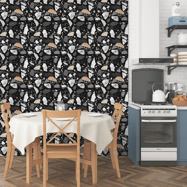 Black & Gray Stones Wallpaper CC266 - CostaCover - Peel and stick Removable Wallpaper - accent wallpaper - adhesive wallpaper - adhesive wallpaper design