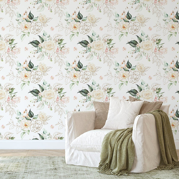 Blush Roses Wallpaper CC243 - CostaCover - Peel and stick Removable Wallpaper - 3d wall murals - accent wallpaper - adhesive wallpaper