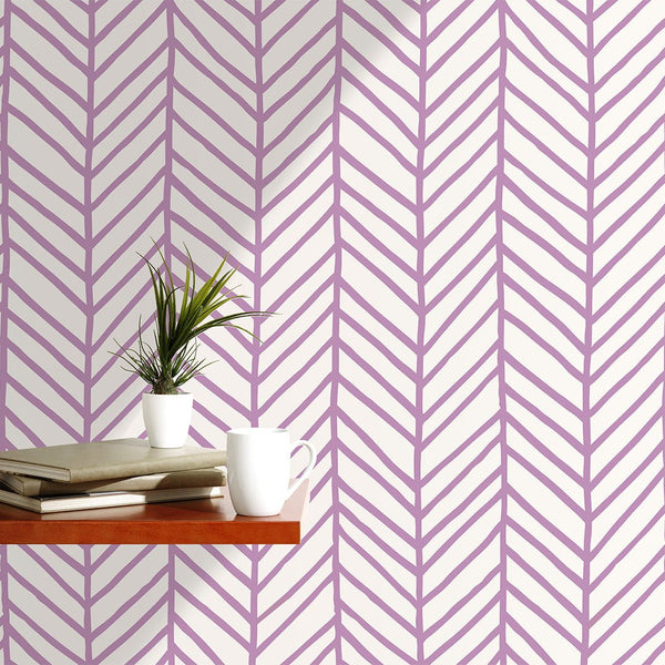 Purple Chevron Herringbone Wallpaper CC132 - CostaCover - Peel and stick Removable Wallpaper - arrow feather - Backsplash panels - bathroom wallpaper