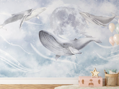 Space Whales on a Moonlight Night Self Adhesive Wall Mural CCM093