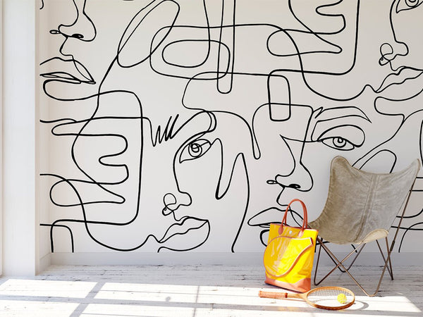 Abstract Female Faces Wall Mural CCM036 - CostaCover - Peel and stick Removable Wallpaper - accent wallpaper - art deco peel and stick wallpaper - Art Deco Removable Wallpaper