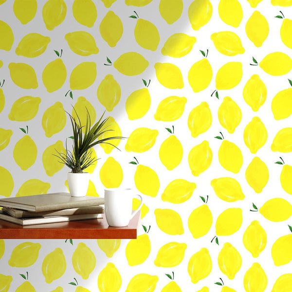 Juicy Yellow Lemons Wallpaper CC010 - CostaCover - Peel and stick Removable Wallpaper - Backsplash panels - bathroom wallpaper - botanical