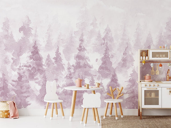 Purple Watercolor Forest Wall Mural CCM112 - CostaCover - Peel and stick Removable Wallpaper - accent wallpaper - adhesive wallpaper - baby wallpaper