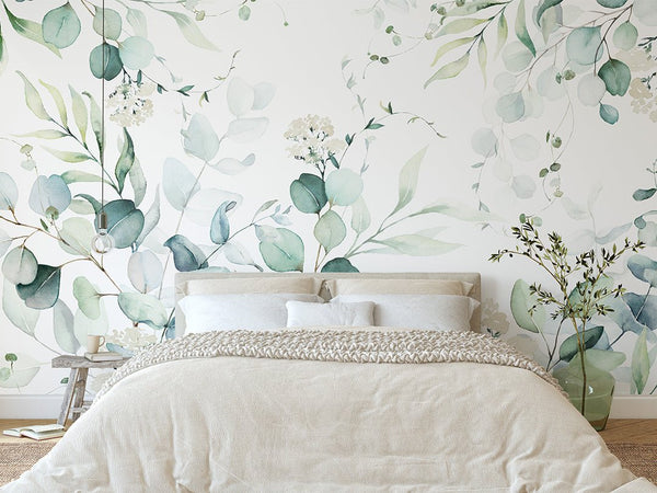 Green Eucalyptus Branches Wall Mural CCM110 - CostaCover - Peel and stick Removable Wallpaper - accent wallpaper - adhesive wallpaper - bathroom wallpaper