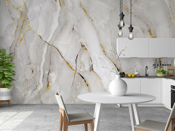 White & Gold Marble Texture Wall Mural CCM030 - CostaCover - Peel and stick Removable Wallpaper - abstract wallpaper - accent wallpaper - adhesive wallpaper
