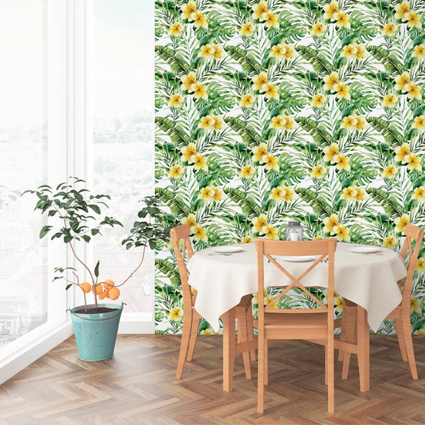 Tropical Yellow Flowers Wallpaper CC037 - CostaCover - Peel and stick Removable Wallpaper - adhesive wallpaper - bathroom wallpaper - colorful wallpaper