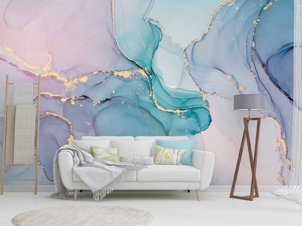Blue Pink Purple Watercolor Ink Wall Mural CCM060 - CostaCover - Peel and stick Removable Wallpaper - accent wallpaper - adhesive wallpaper - alcohol ink print