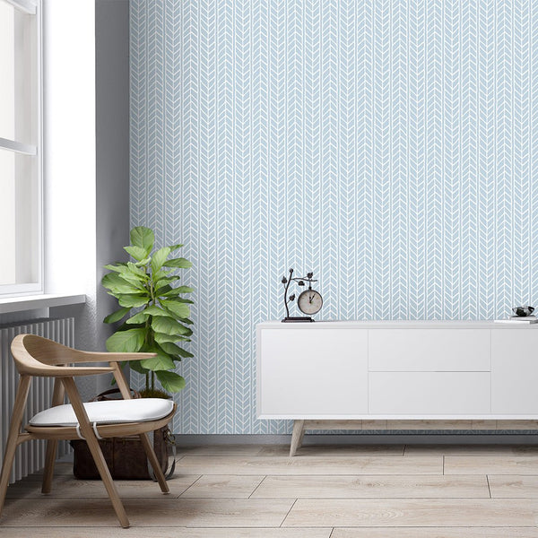 Geometric Blue Chevron Wallpaper CC004 - CostaCover - Peel and stick Removable Wallpaper - bathroom wallpaper - bedroom interior - bold