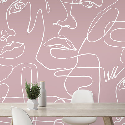 Pink Abstract Female Faces Wall Mural CCM038