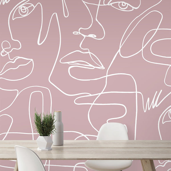 Pink Abstract Female Faces Wall Mural CCM038 - CostaCover - Peel and stick Removable Wallpaper - accent wallpaper - adhesive wallpaper - adhesive wallpaper design