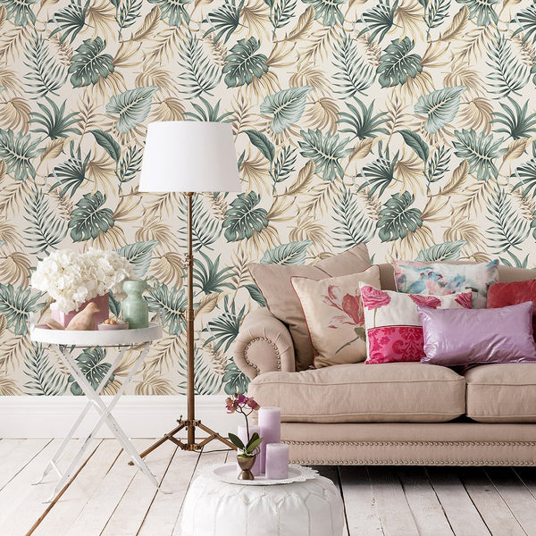 Tropical Palm Leaves Wallpaper CC027 - CostaCover - Peel and stick Removable Wallpaper - accent wallpaper - adhesive wallpaper - adhesive wallpaper design