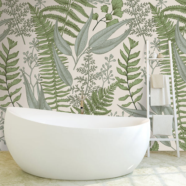 Light Green Fern Wall Mural CCM081 - CostaCover - Peel and stick Removable Wallpaper - accent wallpaper - adhesive wallpaper - bathroom wallpaper