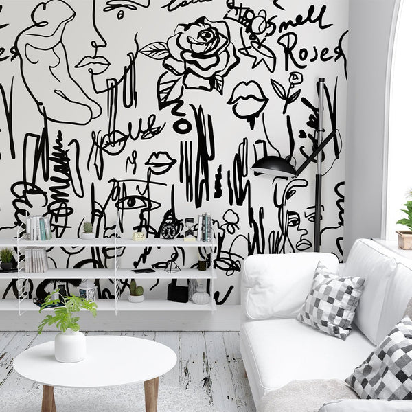 Black & White Abstract Female Wall Mural CCM061 - CostaCover - Peel and stick Removable Wallpaper - Abstract - abstract lines - abstract wall art