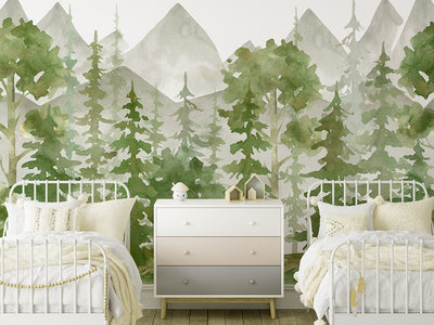 Watercolor Green Forest Wall Mural CCM106