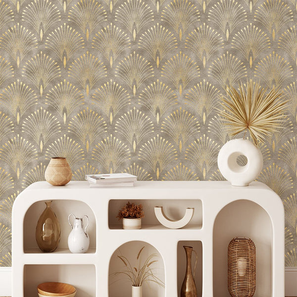 Beige Brown Art Deco Wallpaper CC282 - CostaCover - Peel and stick Removable Wallpaper - 