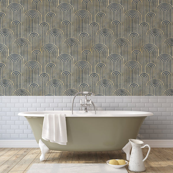 Art Deco Dark Waves Wallpaper CC173 - CostaCover - Peel and stick Removable Wallpaper - 
