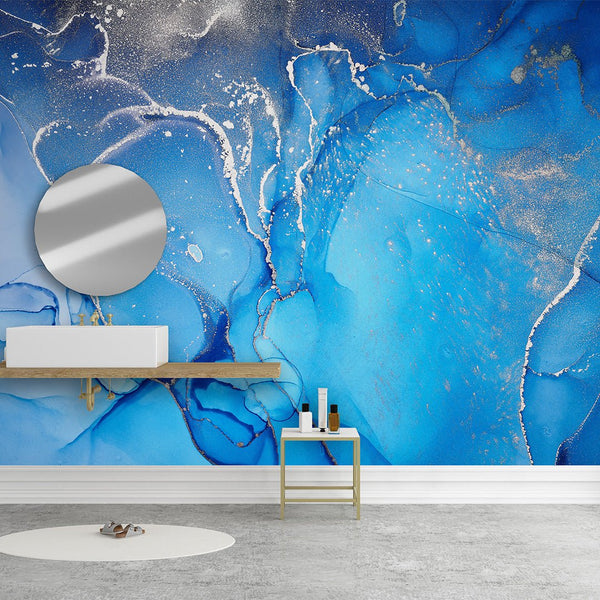 Blue Watercolor ink Wall Mural CCM057 - CostaCover - Peel and stick Removable Wallpaper - 3d wall painting - abstract wall art - abstract wallpaper