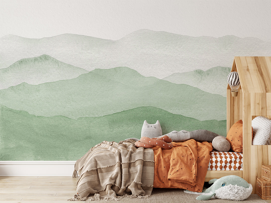 Green Watercolor Mountains Wall Mural CCM064