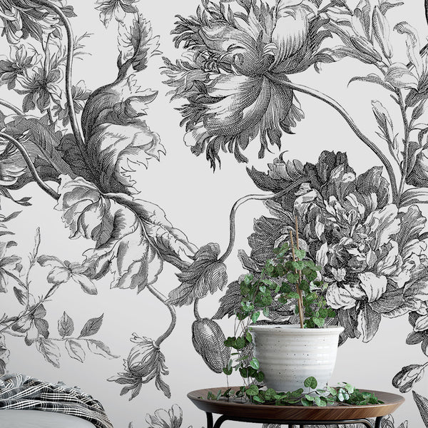 Black & White Flowers Wall Mural CCM052