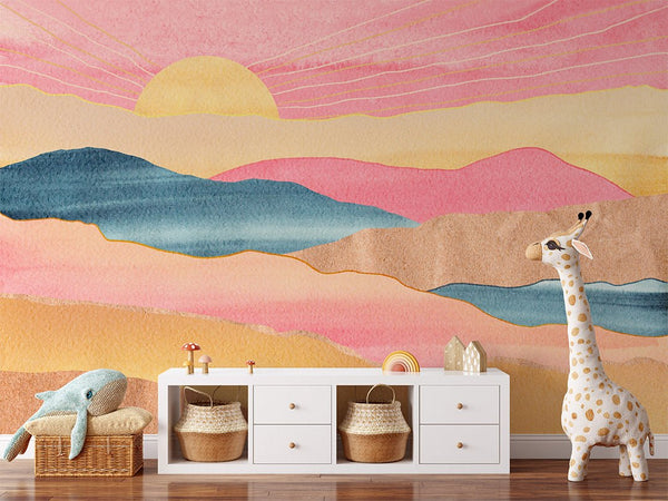 Colorful Mountains & Sunset Wall Mural CCM114 - CostaCover - Peel and stick Removable Wallpaper - abstract wallpaper - accent wallpaper - adhesive wallpaper