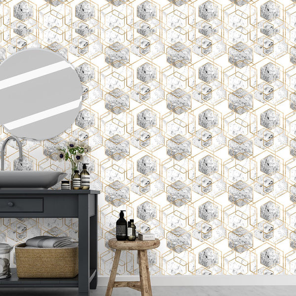 Marble & Gold Honeycomb Wallpaper CC241 - CostaCover - Peel and stick Removable Wallpaper - 