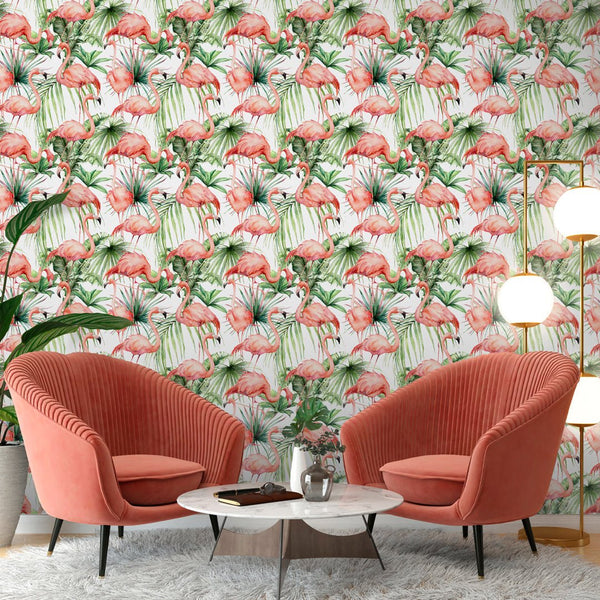 Watercolor Pink Flamingo Wallpaper CC055 - CostaCover - Peel and stick Removable Wallpaper - adhesive wallpaper - bathroom wallpaper - bedroom wallpaper