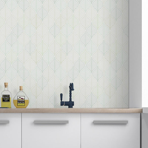 Geometric Green Leaves Wallpaper CC218 - CostaCover - Peel and stick Removable Wallpaper - Abstract - abstract wallpaper - adhesive wallpaper