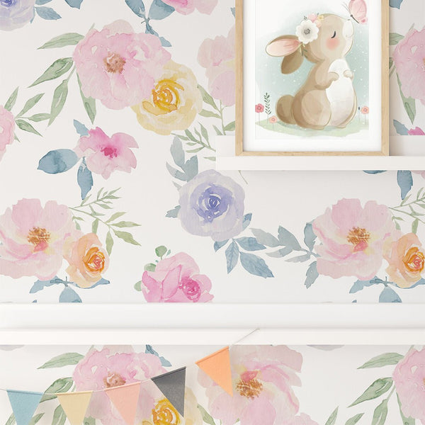 Watercolor Retro Roses Wallpaper CC246 - CostaCover - Peel and stick Removable Wallpaper - 3d wall painting - accent wallpaper - adhesive wallpaper design