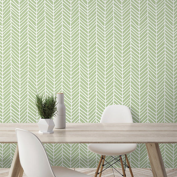 Green Chevron Herringbone Wallpaper CC032 - CostaCover - Peel and stick Removable Wallpaper - Abstract - adhesive wallpaper - Backsplash panels