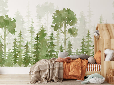 Watercolor Pine Tree Forest Self Adhesive Wall Mural CCM079