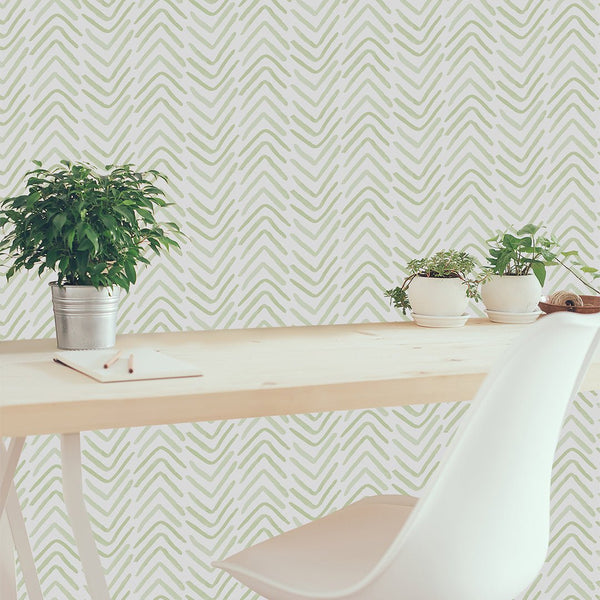 Green Chevron Lines Herringbone Wallpaper CC008 - CostaCover - Peel and stick Removable Wallpaper - Abstract - abstract wallpaper - adhesive wallpaper